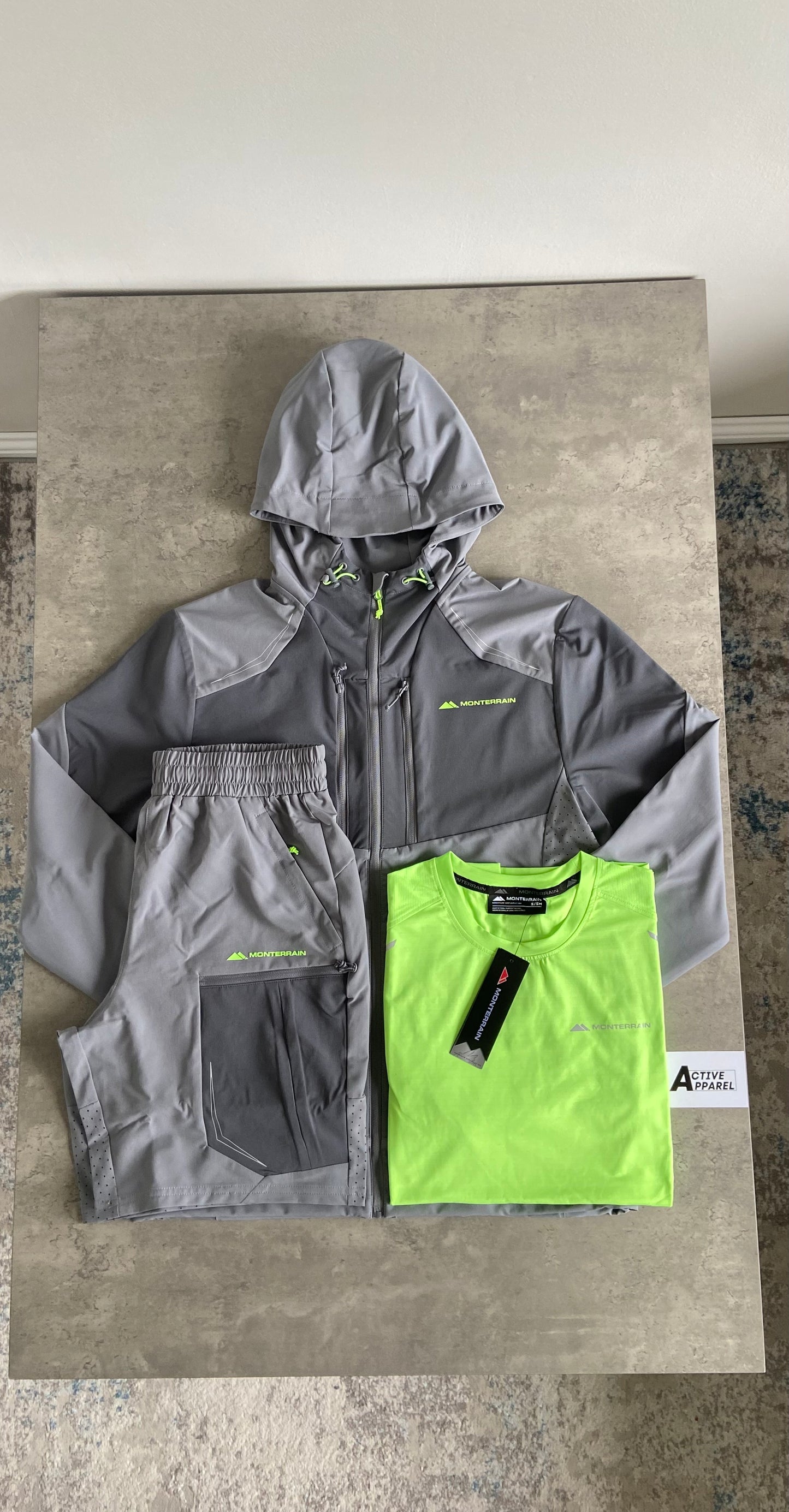 MONTERRAIN 3-PIECE WOVEN TRACKSUIT - GREY/VOLT