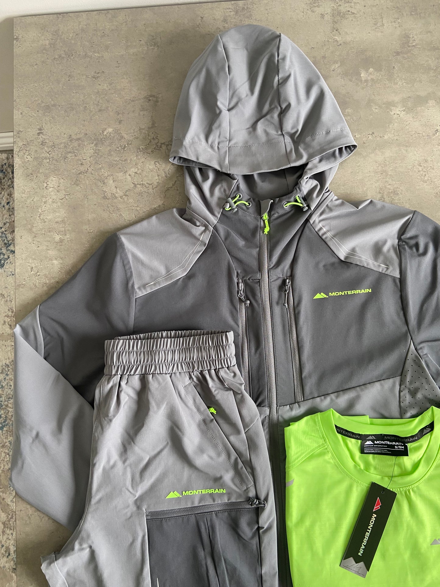 MONTERRAIN 3-PIECE WOVEN TRACKSUIT - GREY/VOLT