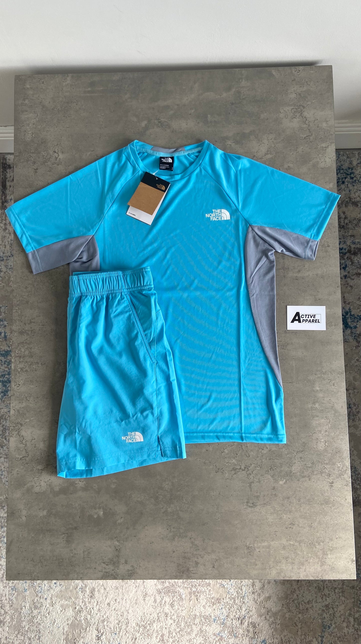 North Face T-Shirt Set - Aqua Blue/Grey