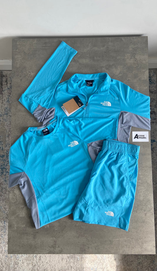 North Face 1/4 Zip 3-Piece Set - Aqua Blue/Grey