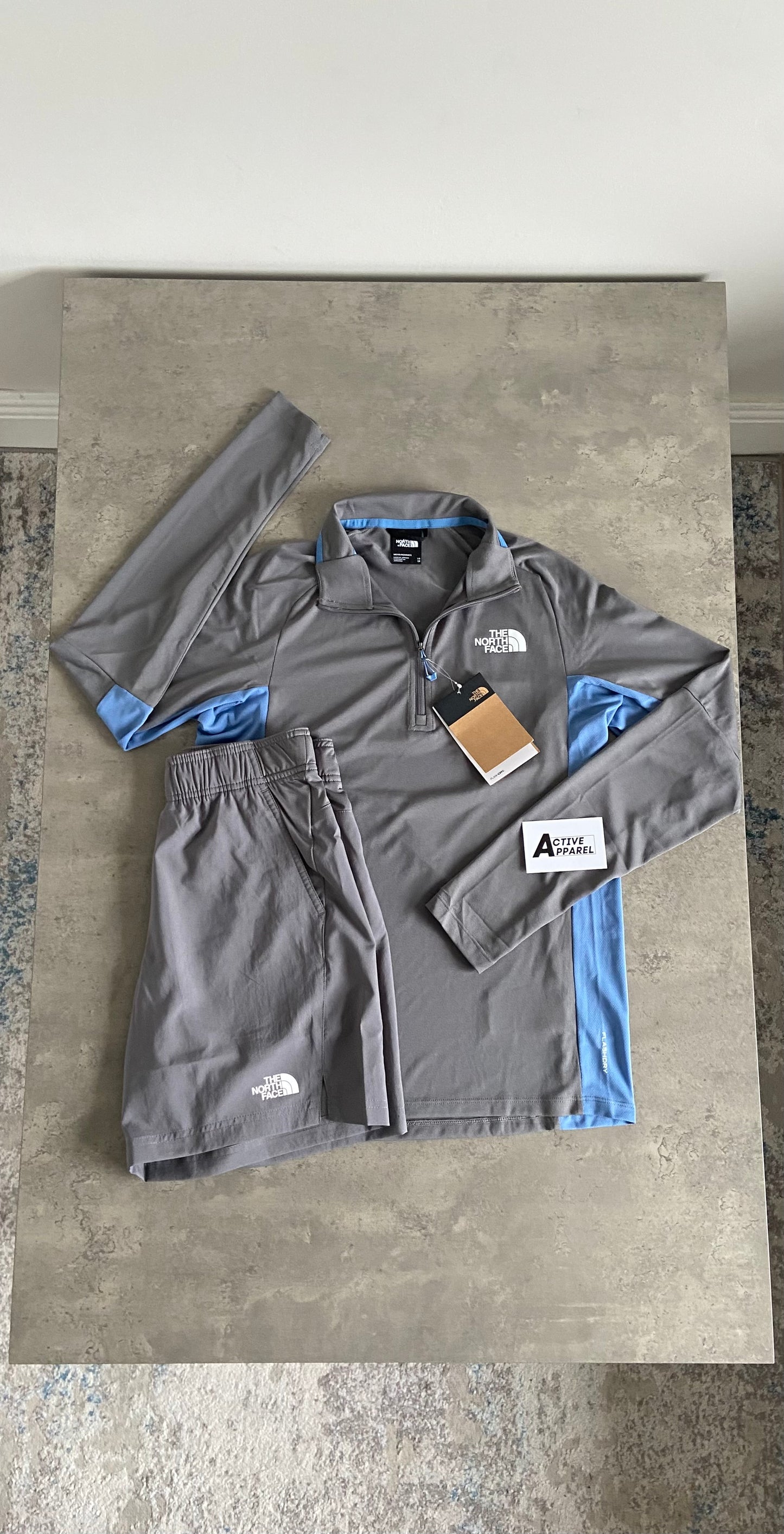 North Face 1/4 Zip - Slate Grey/Sky Blue